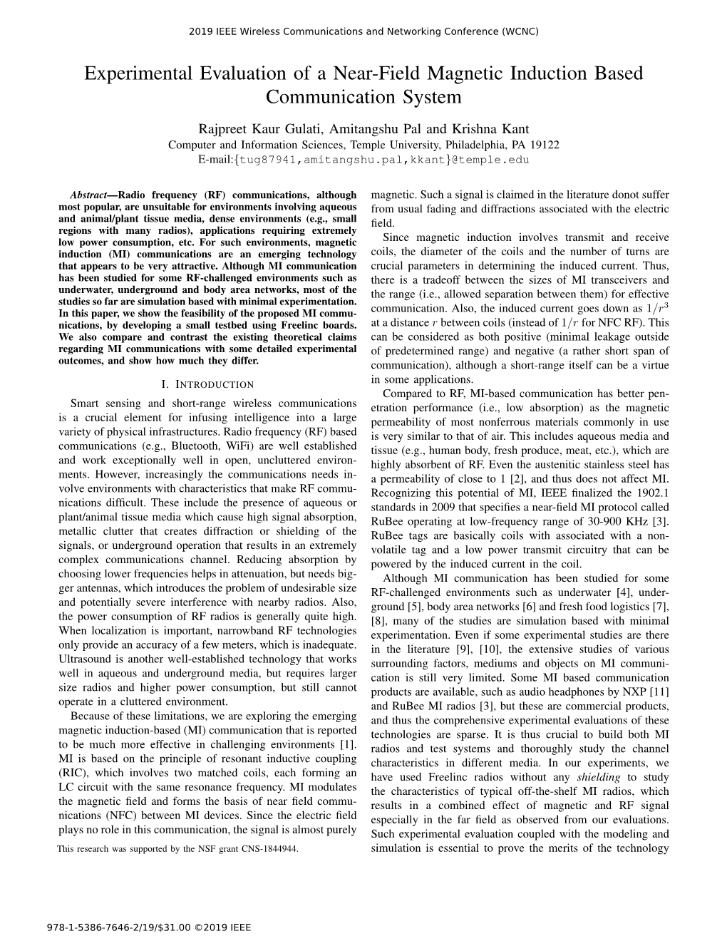 Experimental Evaluation of a Near-Field Magnetic Induction Based Communication System