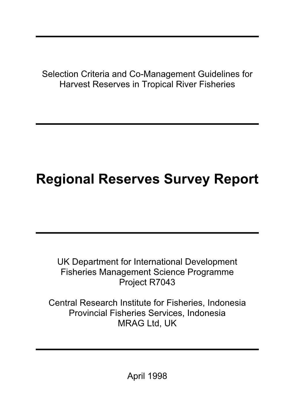 Regional Reserves Survey Report