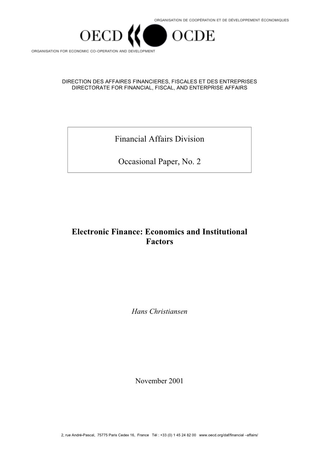 Financial Affairs Division Occasional Paper, No. 2 Electronic