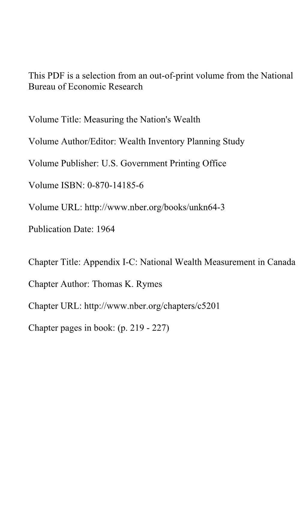 Appendix IC: National Wealth Measurement in Canada