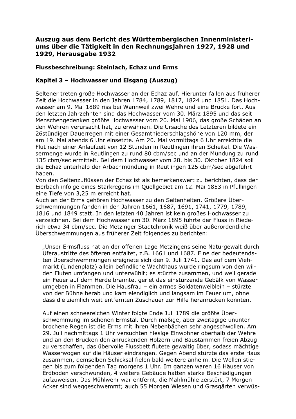 Auszug Aus Dem Bericht Des Württembergischen Innenministeri- Ums Über Die Tätigkeit in Den Rechnungsjahren 1927, 1928 Und 1929, Herausgabe 1932