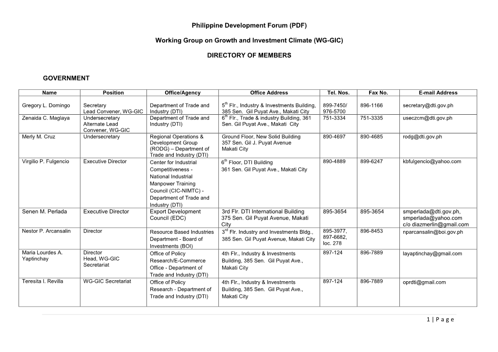 Philippine Development Forum (PDF) Working Group on Growth And