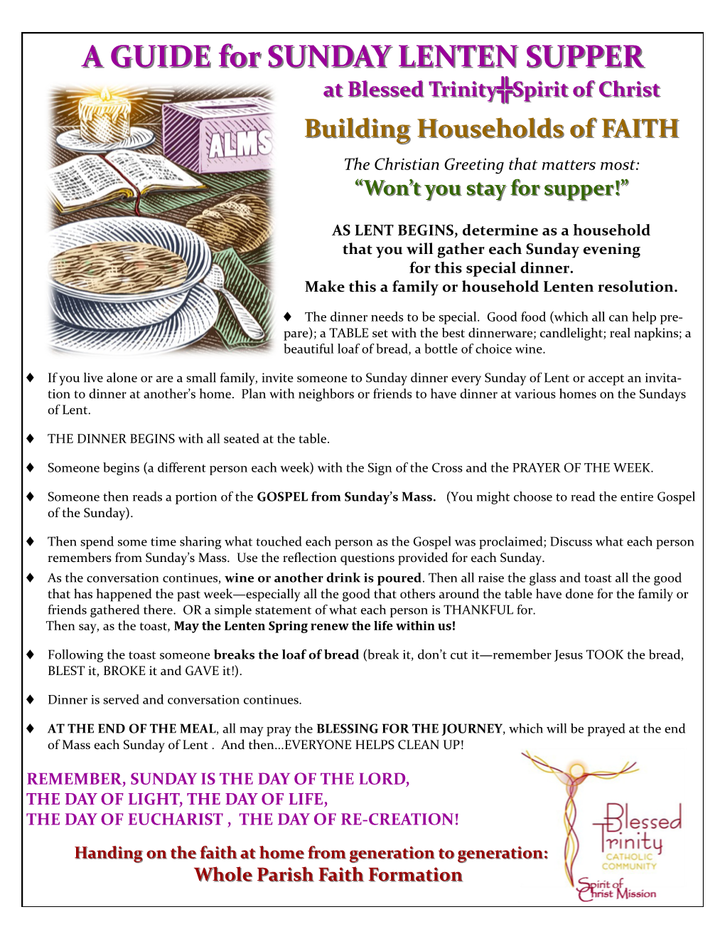 A Guide for Sunday Lenten Supper at Blessed Trinity╬Spirit of Christ Designed and Edited by Fr