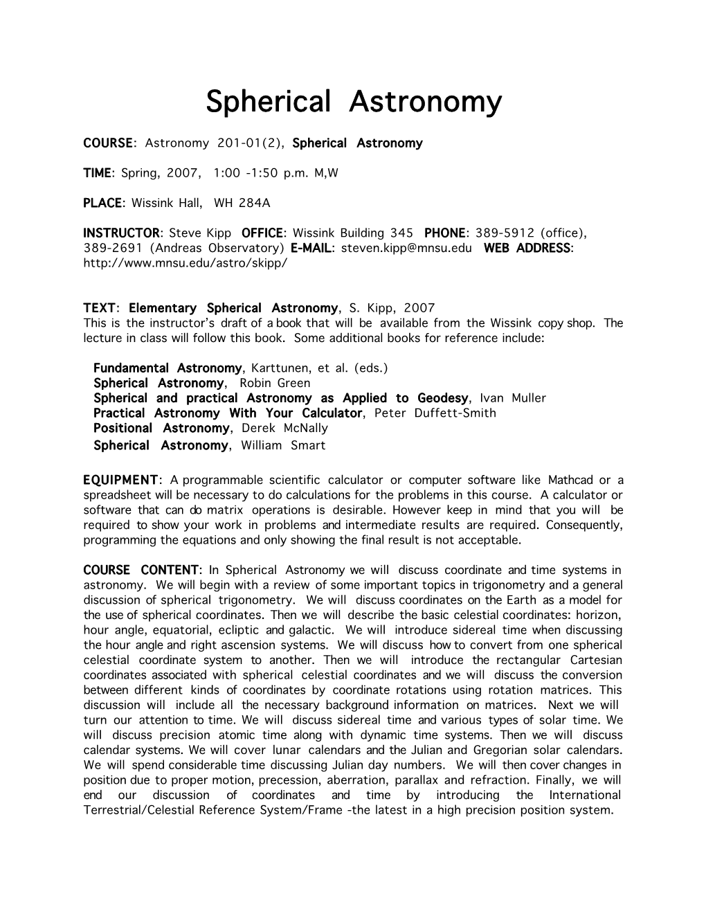 Spherical Astronomy