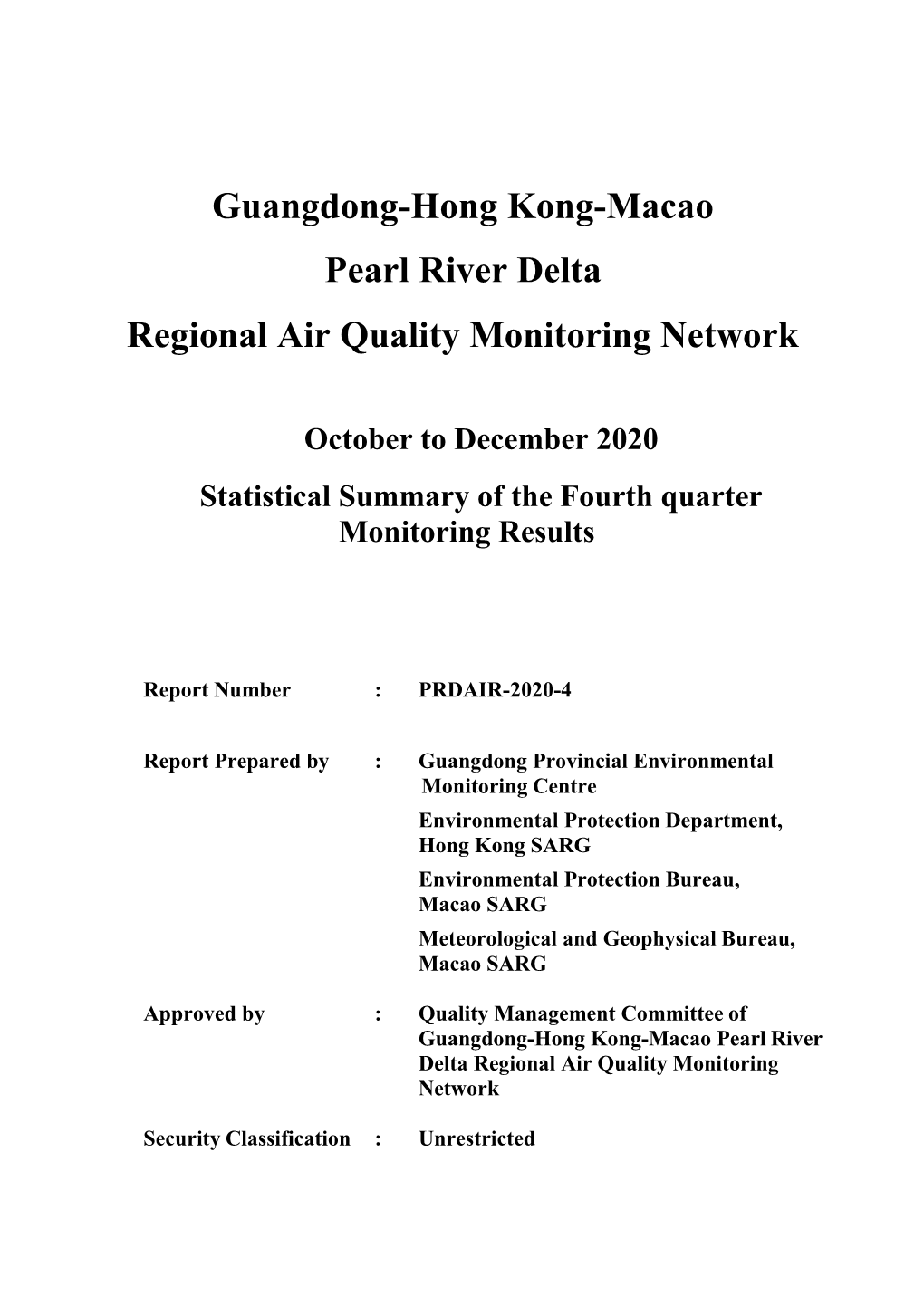 PRD Regional Air Quality Monitoring Network 2020 Fourth Quarter