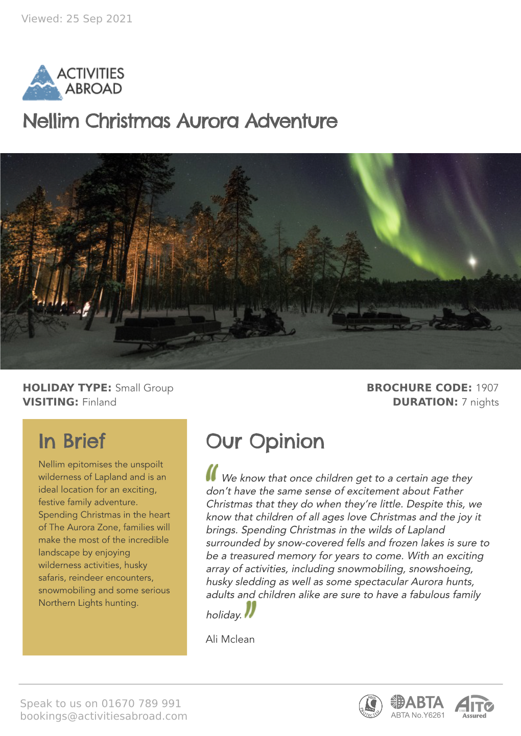 Nellim Christmas Aurora Adventure