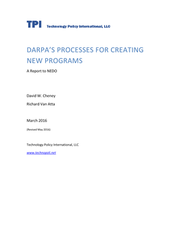 Darpa's Processes for Creating New Programs