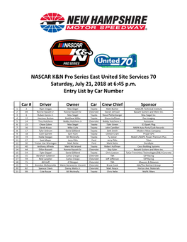 NASCAR K&N Pro Series East United Site Services 70 Saturday, July 21