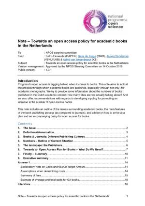 Open Access Policy for Academic Books in the Netherlands