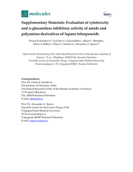 Supplementary Materials: Evaluation of Cytotoxicity and Α-Glucosidase Inhibitory Activity of Amide and Polyamino-Derivatives of Lupane Triterpenoids