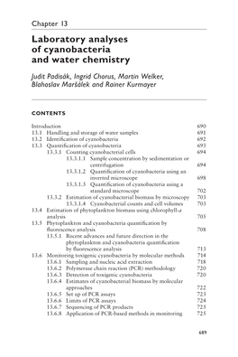 Chapter 13 Laboratory Analyses of Cyanobacteria and Water Chemistry
