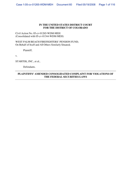 Startek, Inc. Securities Litigation 05-CV-1265-Plaintiffs' Amended