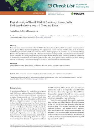 Phytodiversity of Barail Wildlife Sanctuary, Assam, India: Field‑Based Observations—I