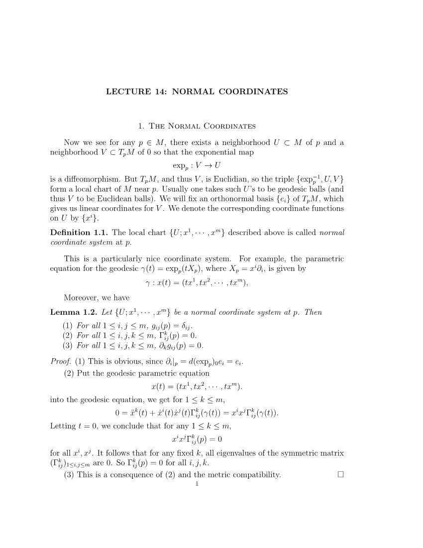 LECTURE 14: NORMAL COORDINATES 1. the Normal