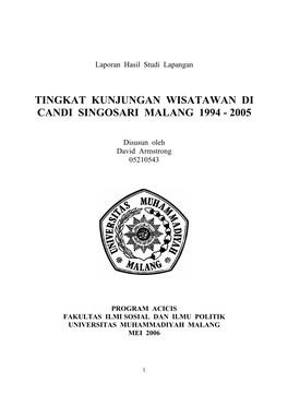 Tingkat Kunjungan Wisatawan Di Candi Singosari Malang 1994 - 2005