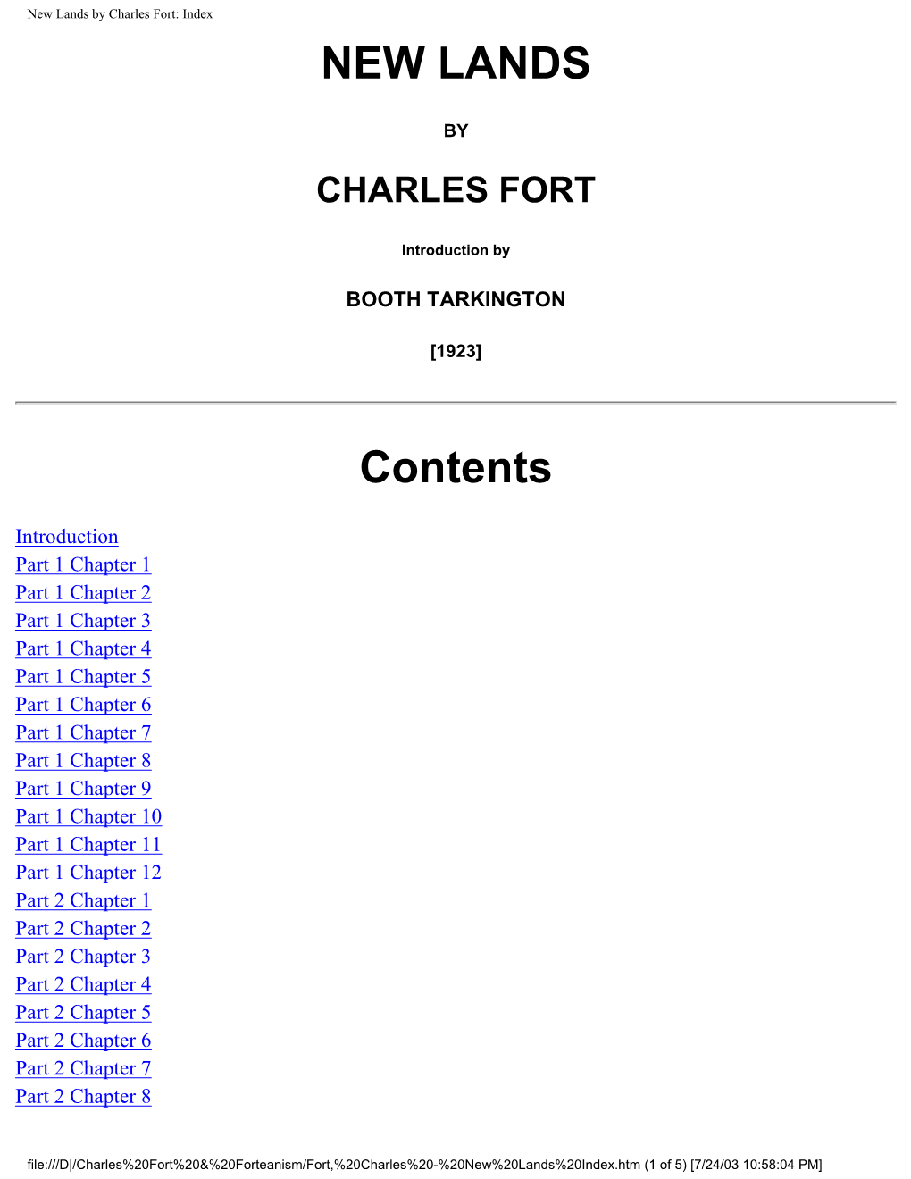 New Lands by Charles Fort: Index NEW LANDS