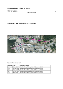Railway Network Statement 2022 Kvarken Ports – Port of Vaasa City of Vaasa 2 7 December 2020