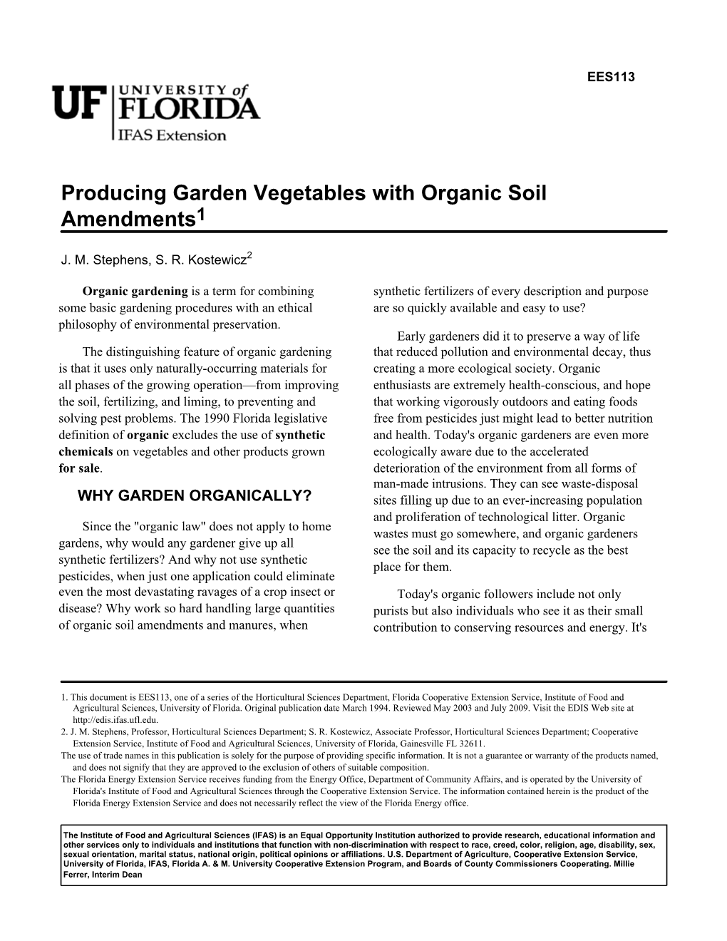 Producing Garden Vegetables with Organic Soil Amendments1