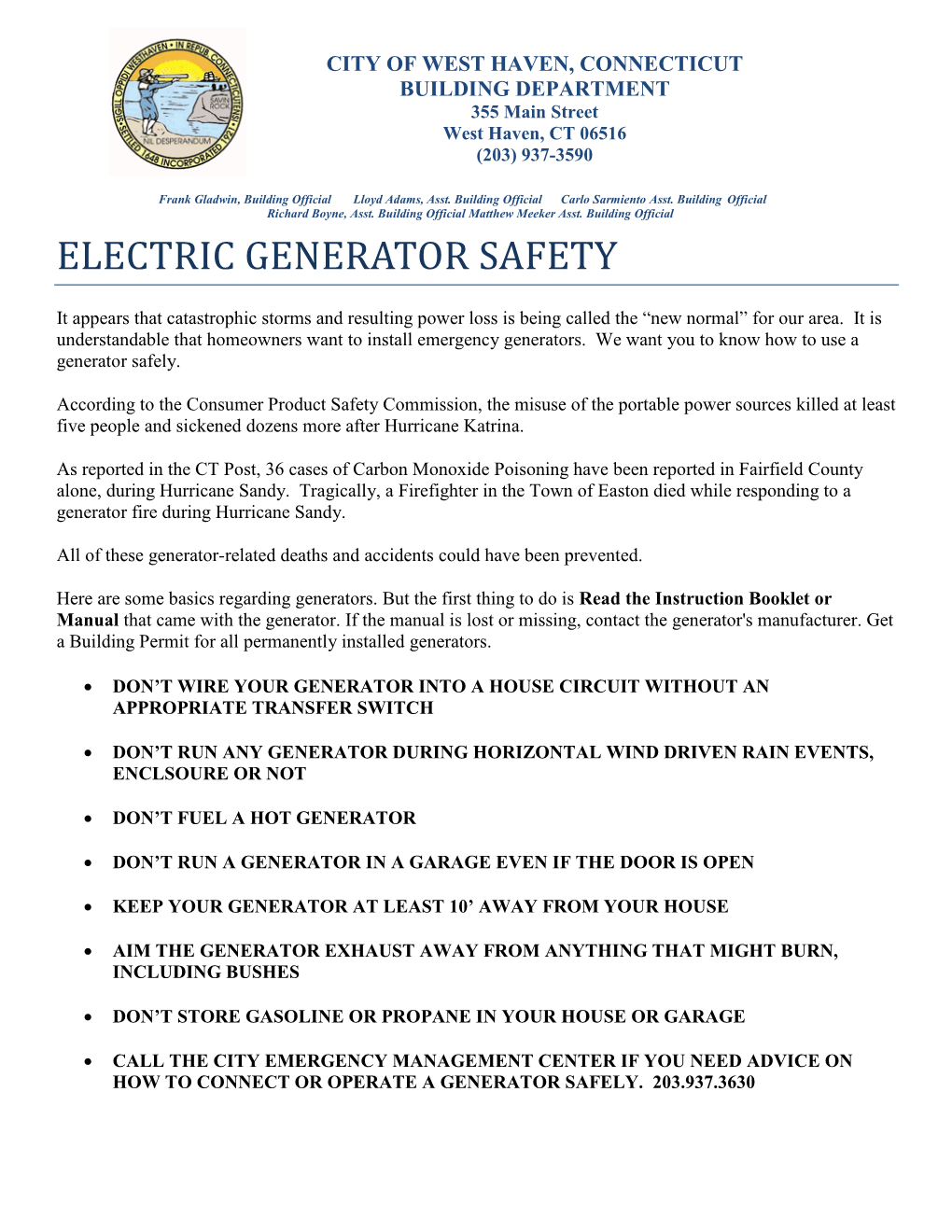 Electric Generator Safety (PDF)