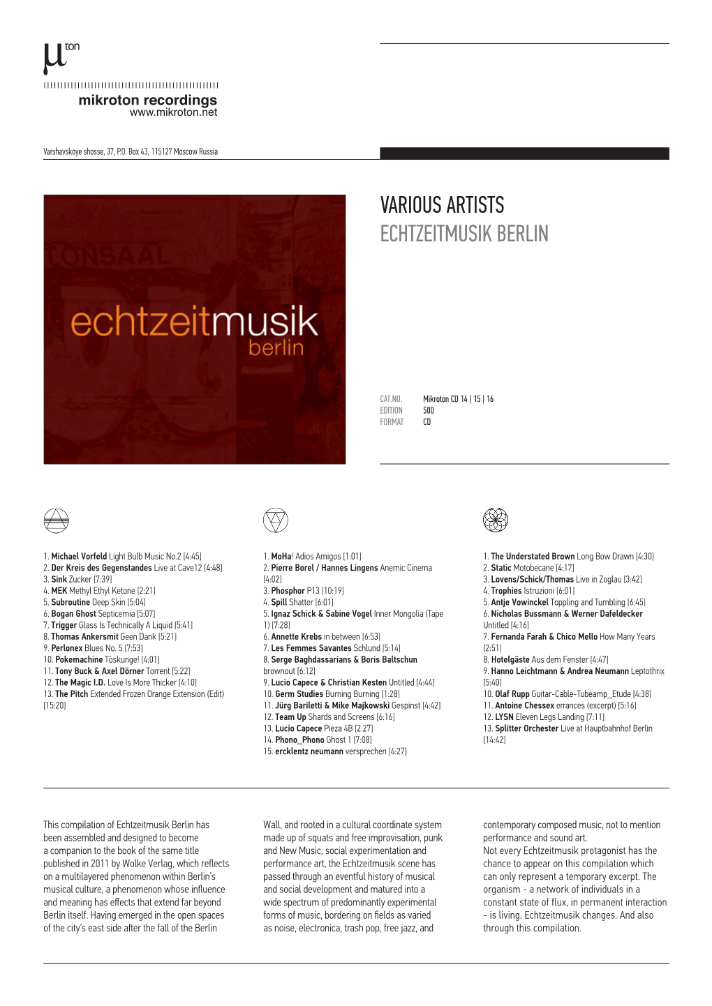 Various Artists Echtzeitmusik Berlin