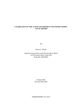 Calibration of the Tam/Wasp Sediment Transport Model - Final Report