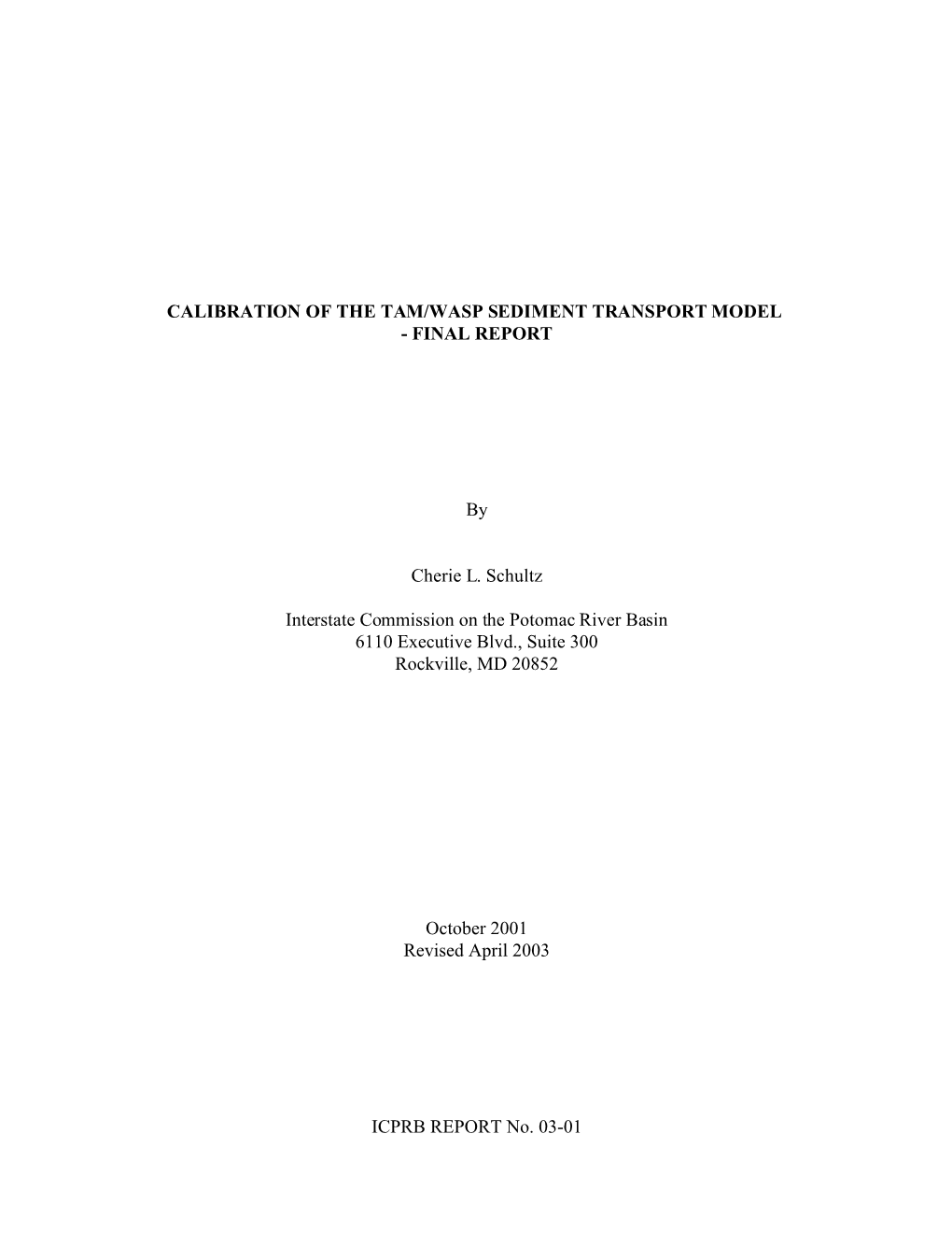 Calibration of the Tam/Wasp Sediment Transport Model - Final Report