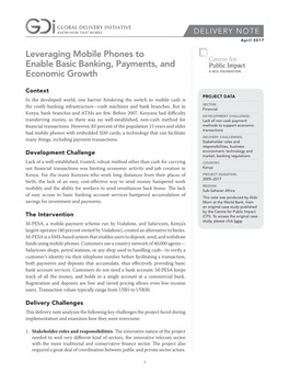 Leveraging Mobile Phones to Enable Basic Banking, Payments, and Economic Growth