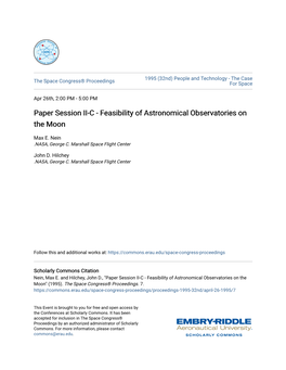 Paper Session II-C-Feasibility of Astronomical Observatories on The