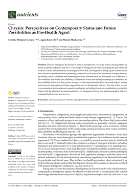 Chrysin: Perspectives on Contemporary Status and Future Possibilities As Pro-Health Agent