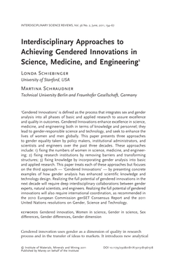 Interdisciplinary Approaches to Achieving Gendered Innovations In