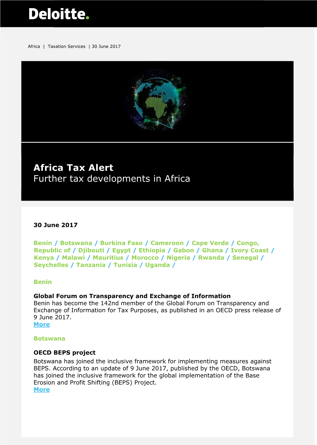 Africa Tax Alert Further Tax Developments in Africa