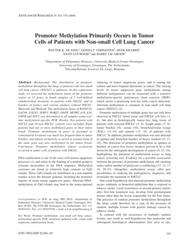 Promoter Methylation Primarily Occurs in Tumor Cells of Patients with Non-Small Cell Lung Cancer
