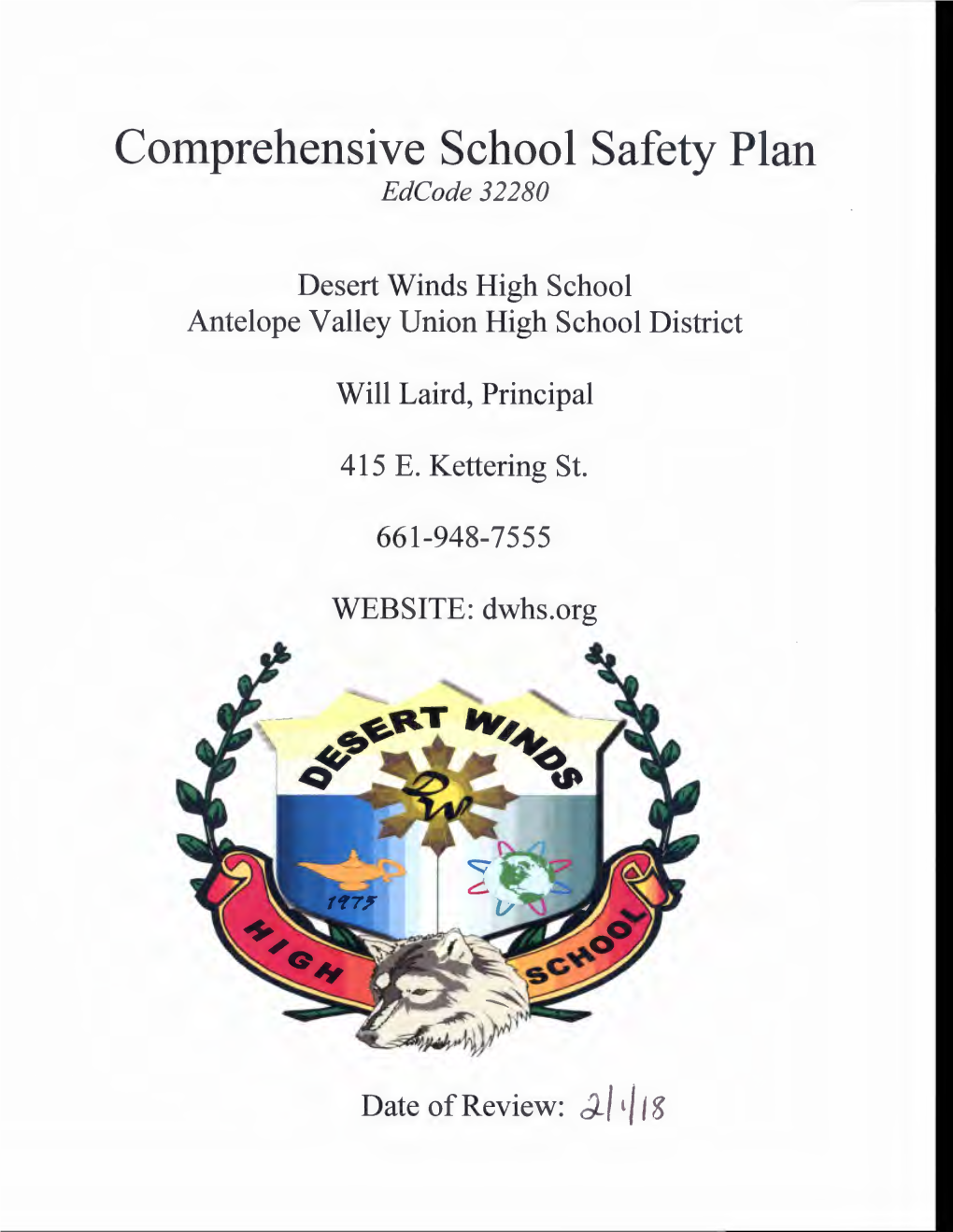 Comprehensive School Safety Plan Edcode 32280