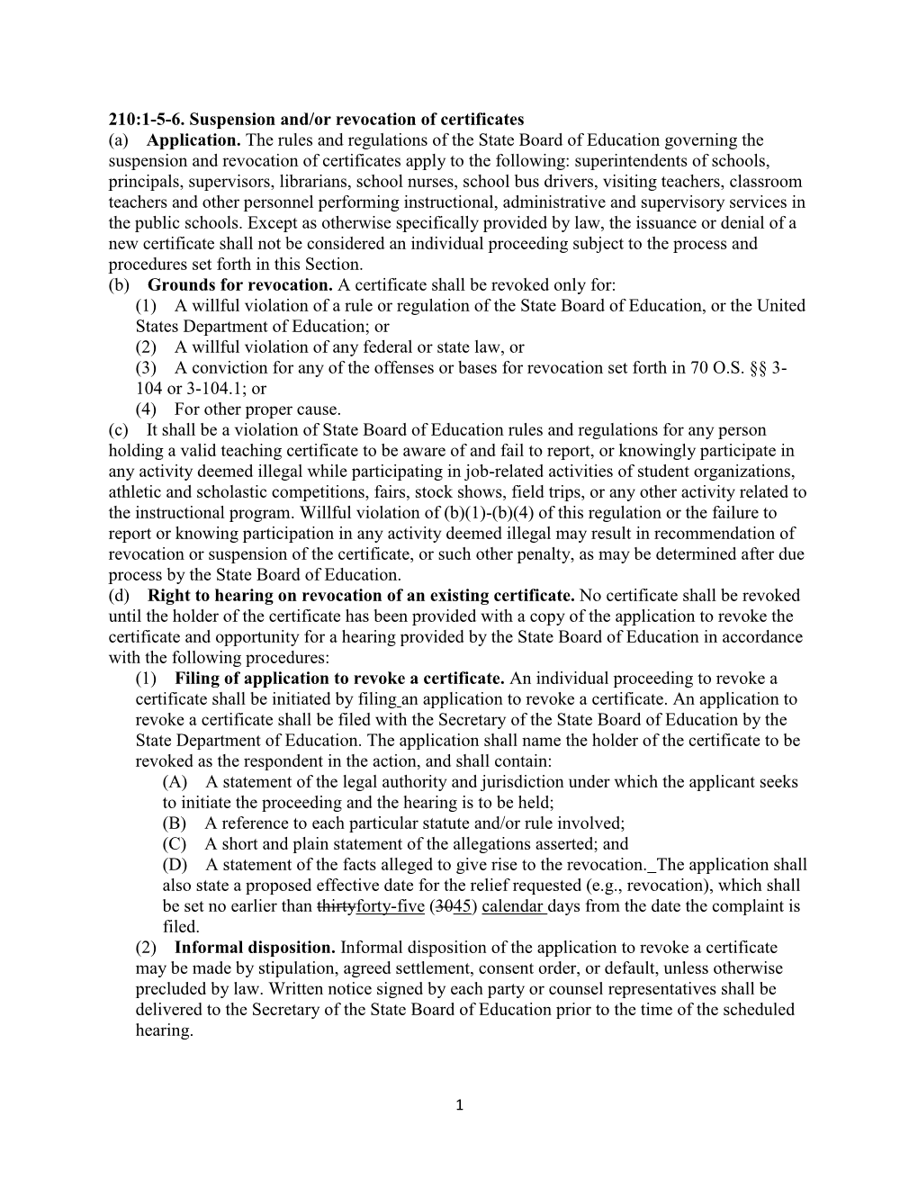 210:1-5-6. Suspension And/Or Revocation of Certificates (A) Application