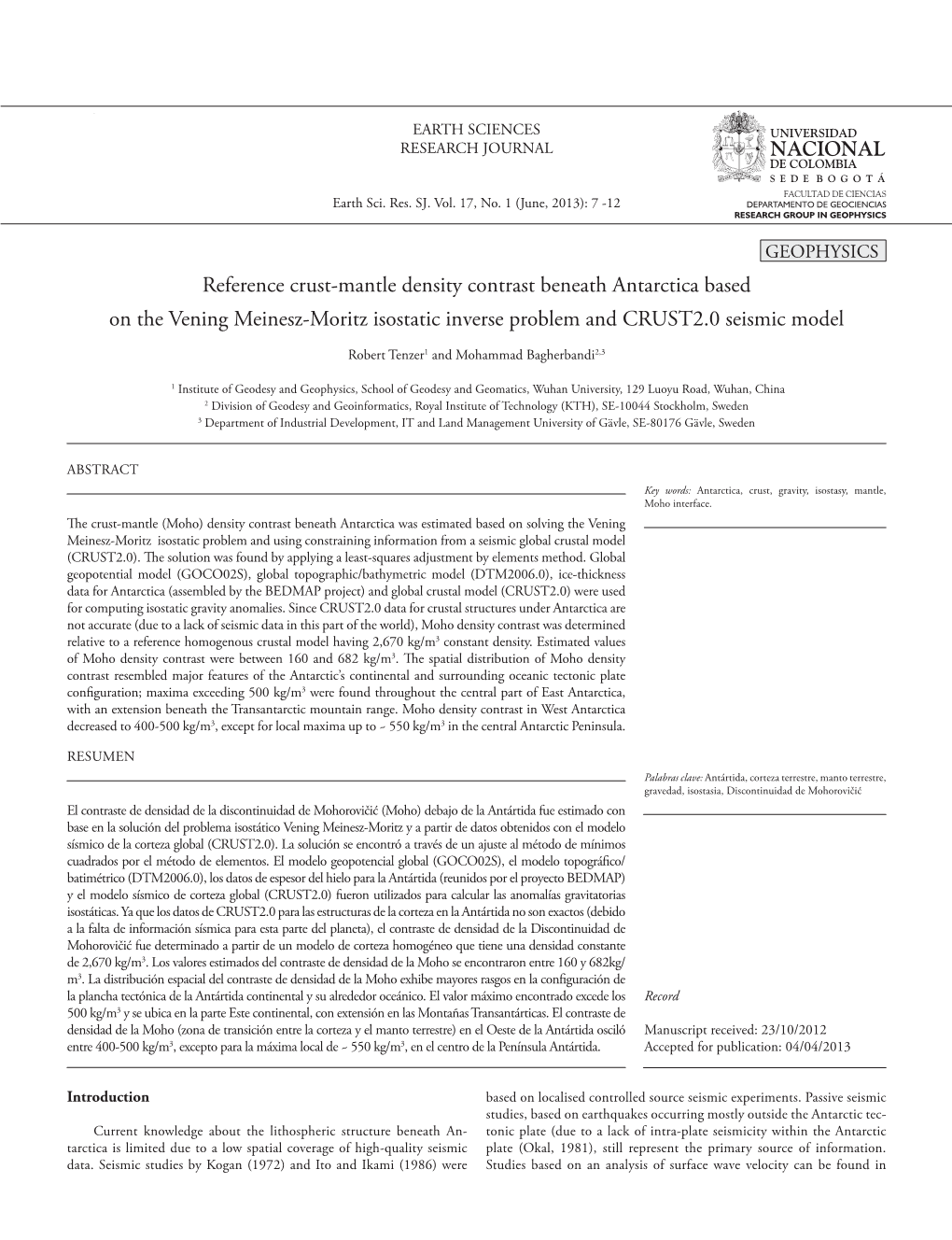 Reference Crust-Mantle Density Contrast Beneath Antarctica Based on the Vening Meinesz-Moritz Isostatic Inverse Problem and CRUST2.0 Seismic Model