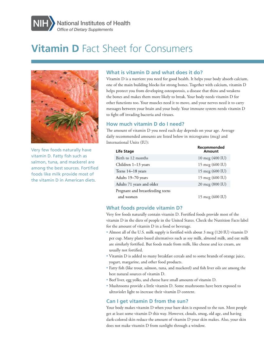 Vitamin D Fact Sheet for Consumers