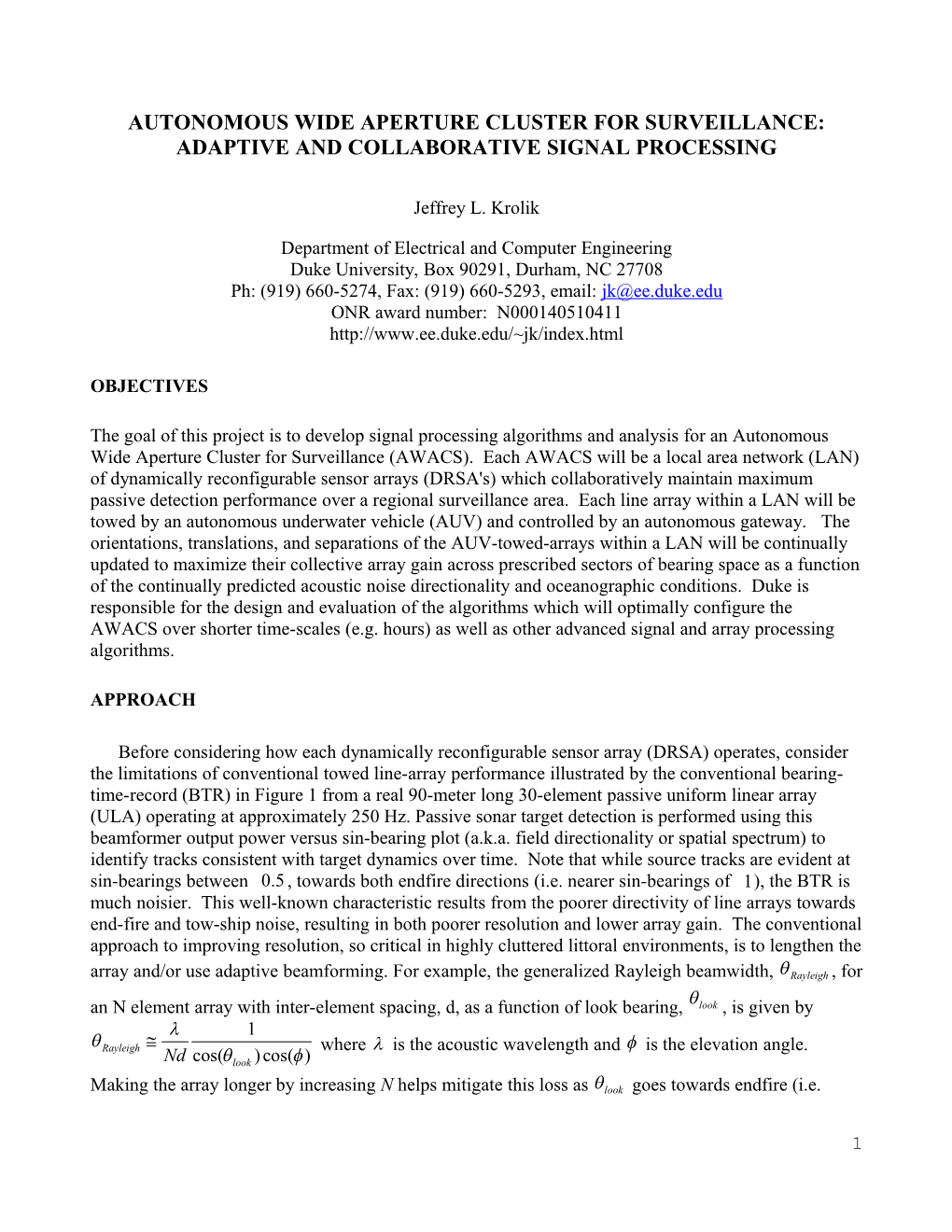 Autonomous Wide Aperture Cluster for Surveillance: Adaptive and Collaborative Signal Processing