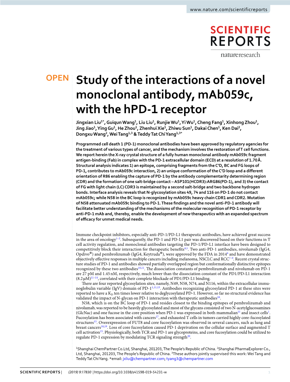 Study of the Interactions of a Novel Monoclonal Antibody, Mab059c