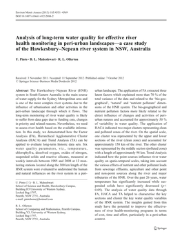 Analysis of Long-Term Water Quality for Effective River Health Monitoring in Peri-Urban Landscapes—A Case Study of the Hawkesb