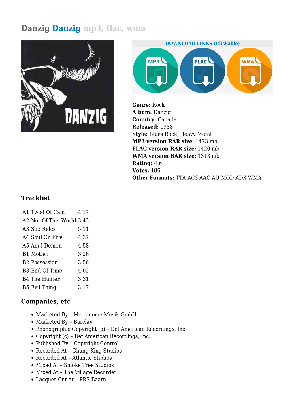 Danzig Danzig Mp3, Flac, Wma