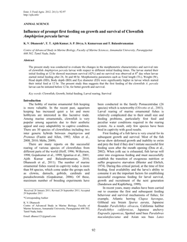 Influence of Prompt First Feeding on Growth and Survival of Clownfish Amphiprion Percula Larvae