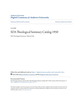 SDA Theological Seminary Catalog-1950 SDA Theological Seminary-Takoma Park