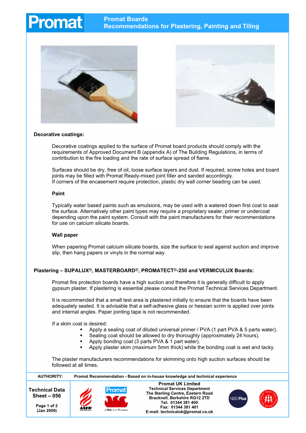 Promat Boards Recommendations for Plastering, Painting and Tiling