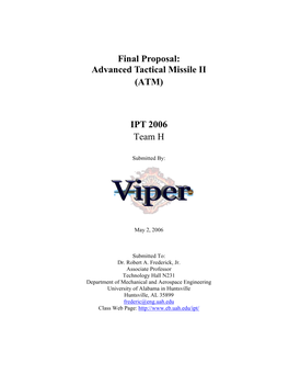 Final Proposal: Advanced Tactical Missile II (ATM) IPT 2006 Team H