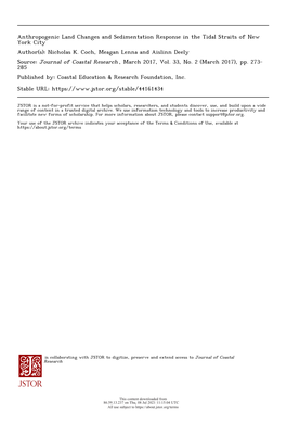 Anthropogenic Land Changes and Sedimentation Response in the Tidal Straits of New York City Author(S): Nicholas K