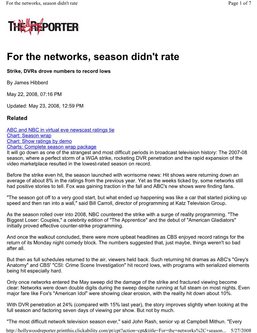 For the Networks, Season Didn't Rate Page 1 of 7