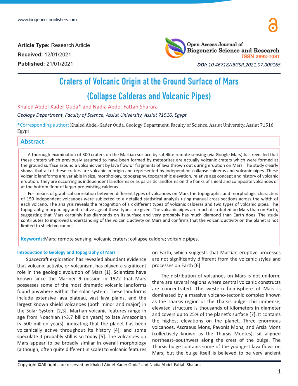 Craters of Volcanic Origin at the Ground Surface of Mars (Collapse