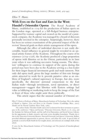 Handel's Orientalist Operas the Royal Academy Of