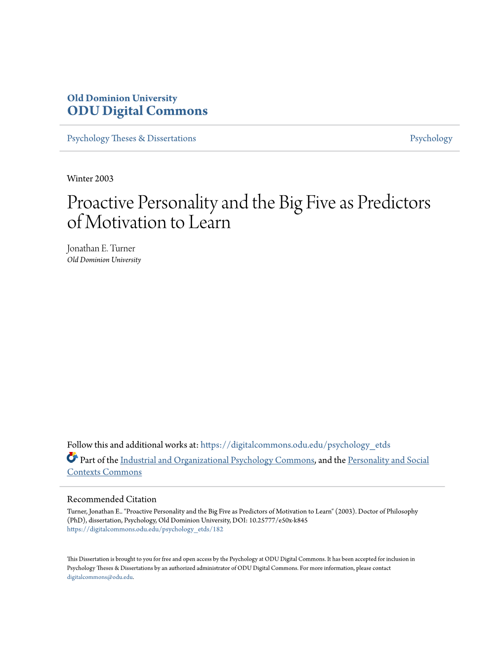 Proactive Personality and the Big Five As Predictors of Motivation to Learn Jonathan E