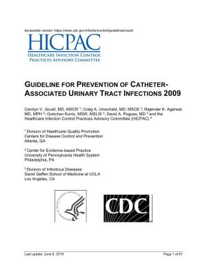 Guideline for Prevention of Catheter-Associated Urinary Tract Infections (2009)